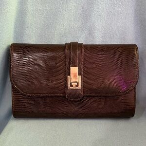 Rare Vintage Gucci Lizard Clutch in Dark Brown
